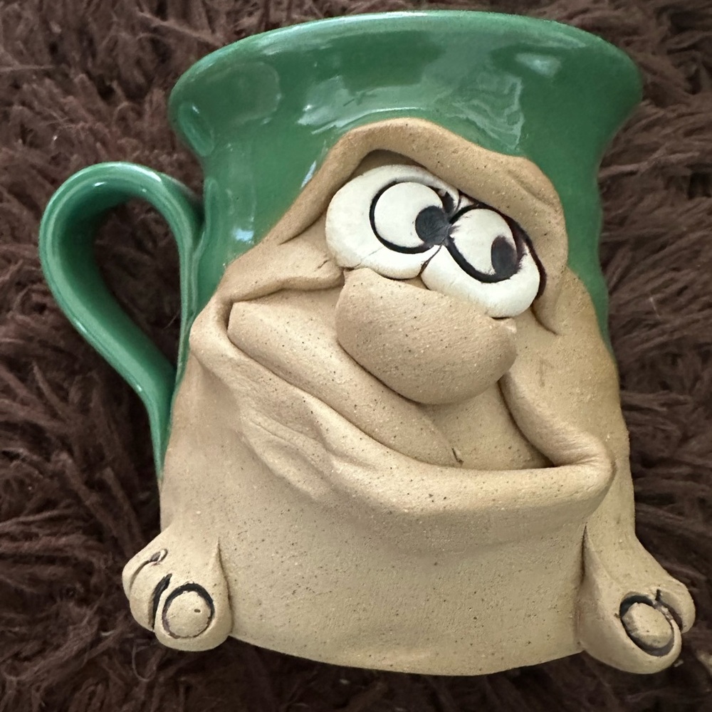 Handcrafted Green and Tan Ceramic Mug